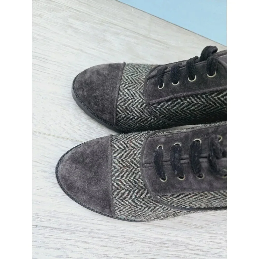Johnston and Murphy Gail Piped Oxford Herringbone Brown Green Pinup 40s Heels 8